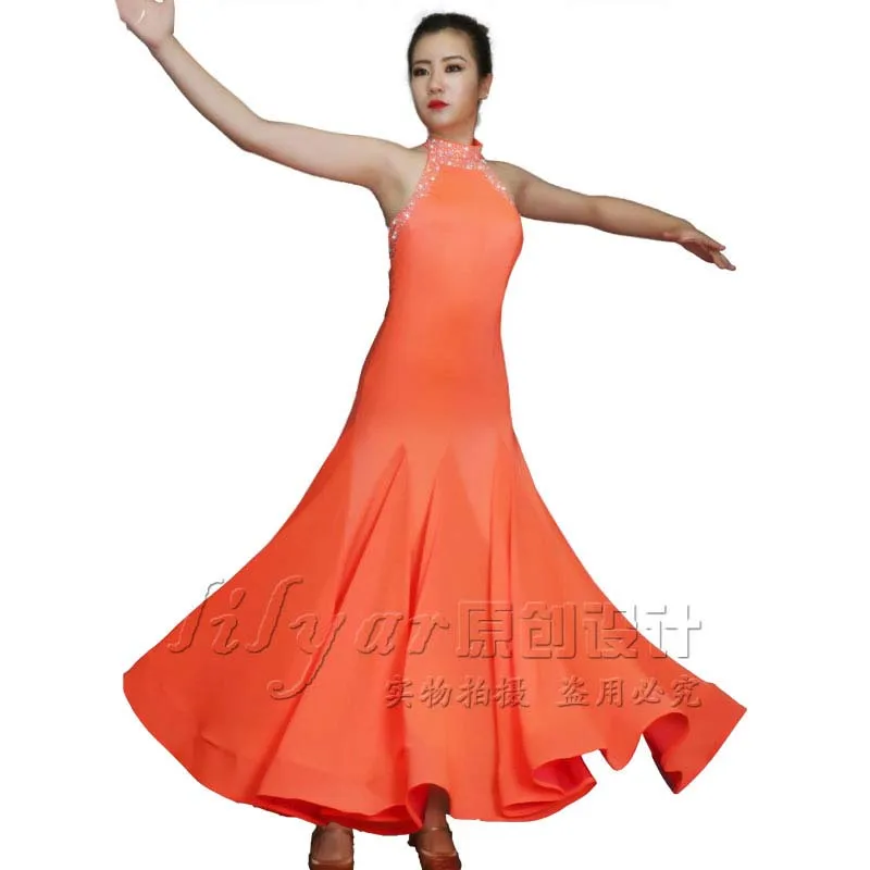 Ballroom Dance Standard Skirt Competition Costumes Performing Dress Customize New Arrival Adult Children Orange Slim