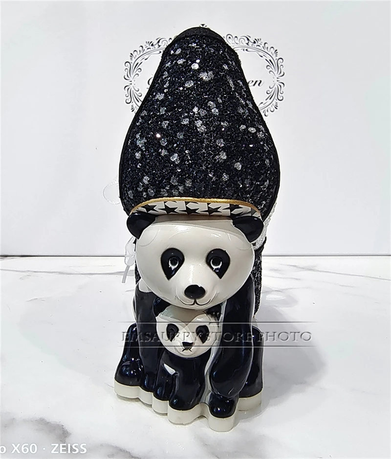 Novelty Panda-Shaped Strange Heel Banquet Shoes Woman Round Toe Platform Ribbon Lace-Up Sequins Pumps Women Spring