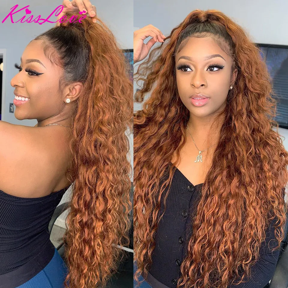 13x6 Ombre Honey Brown 1B30 Curly Human Hair Wig Brazilian Remy Preplucked Lace Front Wig Glueless Baby Hair For Women Free Part