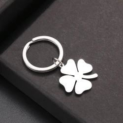 Stainless Steel Keychain Classic Clover Silver Color Fashion keychain for car keys Pendant For Women Man Jewelry Friends Gifts