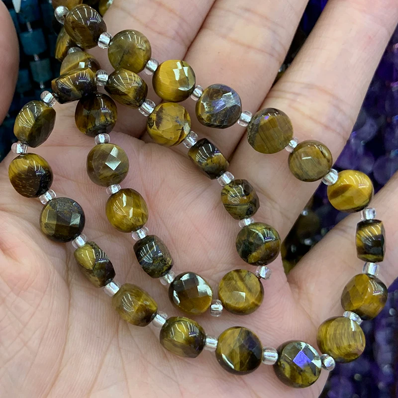 

8mm Natural Yellow Tiger Eye Beads Faceted Coin Stone Loose Beads For Jewelry Making Beads Women Men Bracelets Necklace Gift