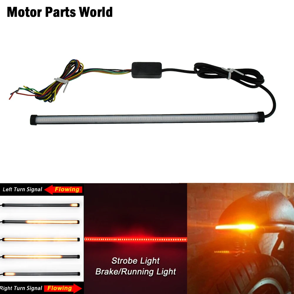 290mm/450mm Universal Motorcycle Red & Amber Sequential Running Brake Tail Light Turn Signal Integrated LED Stop Light Strip