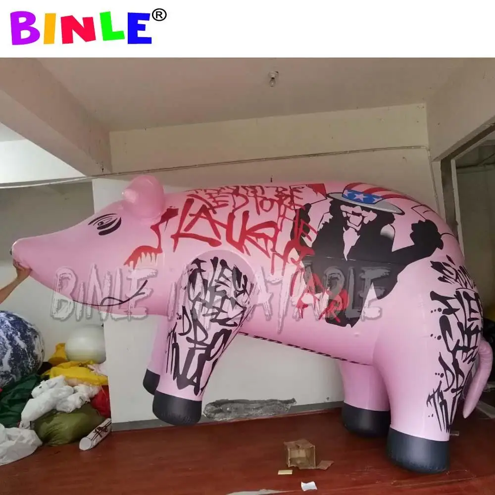 

Commercial giant pink inflatable pig helium balloon with graffiti animal mascot for parade events decoration