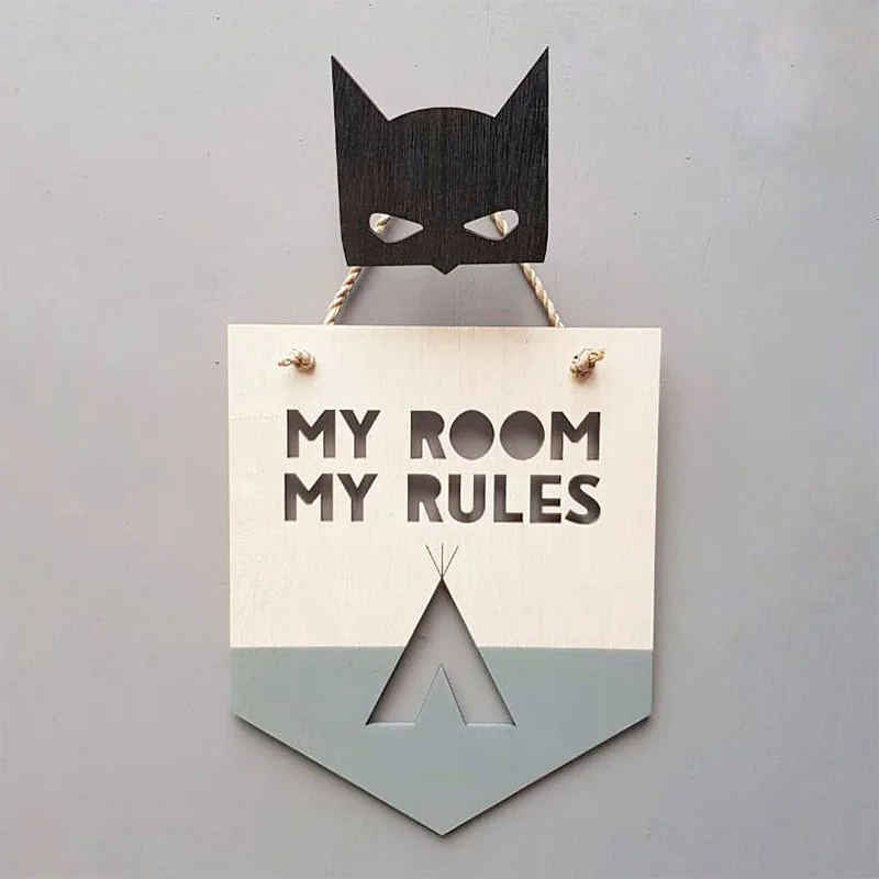 

MY ROOM MY RULES Door Signs Wall Hanging Wood Plaque Boys Children Room Decorations Positive Slogan Banner Photo Props