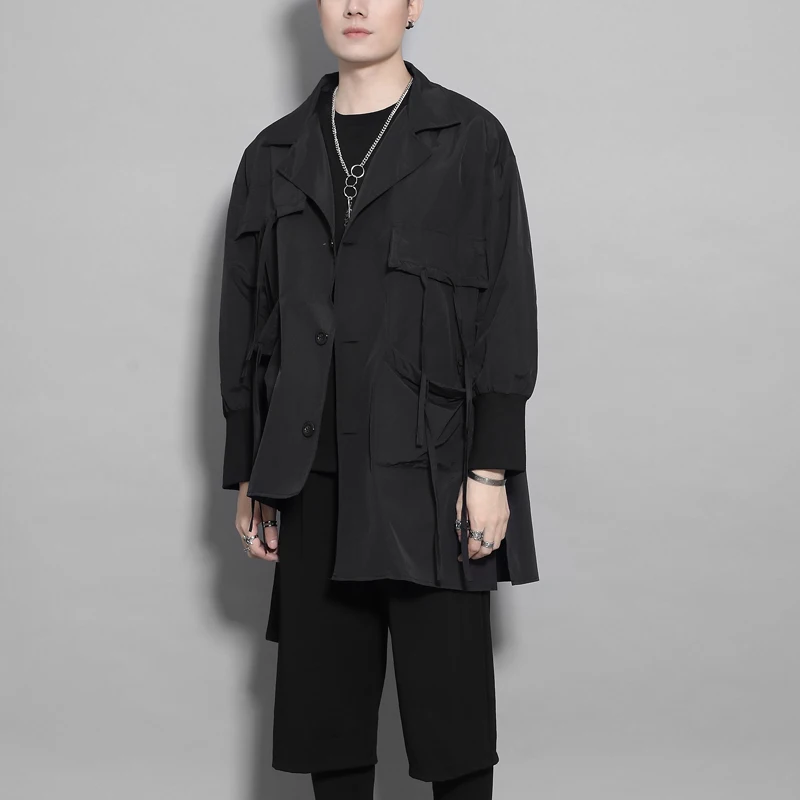 S-6XL!!Original men's character pocket overalls spring coat men's fashion trench coat men's long style