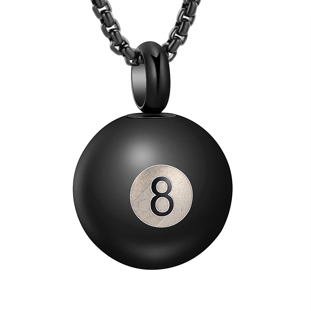 

Black 8 Billiards Stainless Steel Cremation Urn Necklace For Ashes Of Loved Ones Keepsake Memorial Jewelry Women Men Pendant