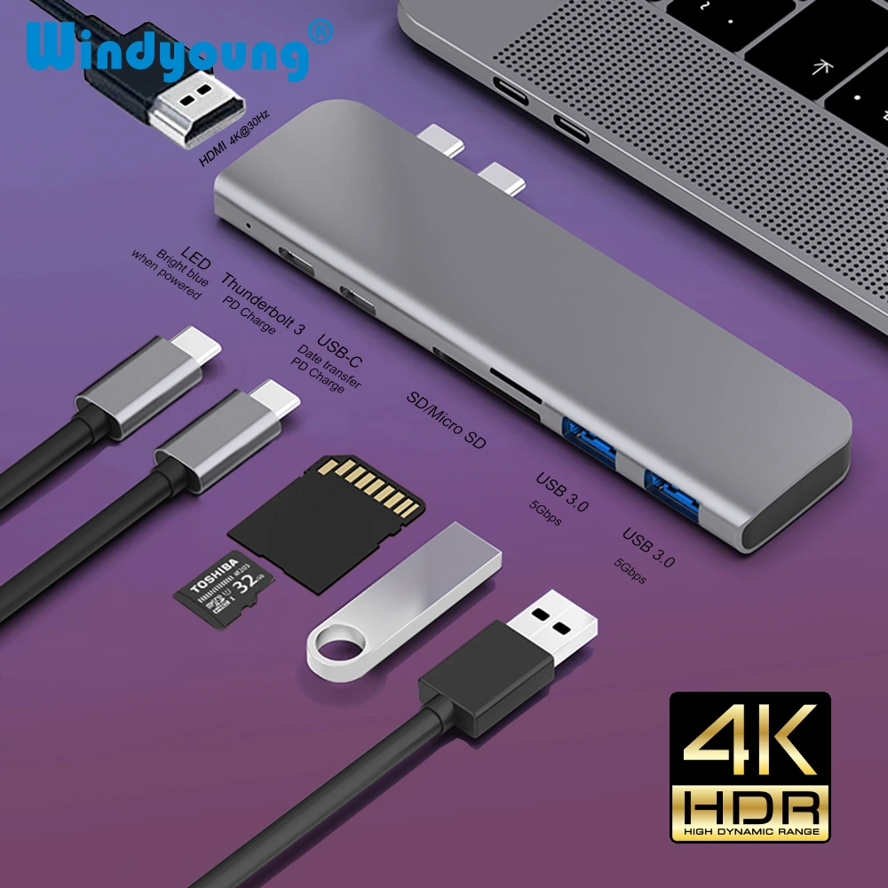 

USB 3.1 Type-C Hub to HDMI Adapter 4K Thunderbolt 3 USBC Hub with USB Hub 3.0 TF SD Reader Slot PD for MacBook Pro/Air 2019/2020