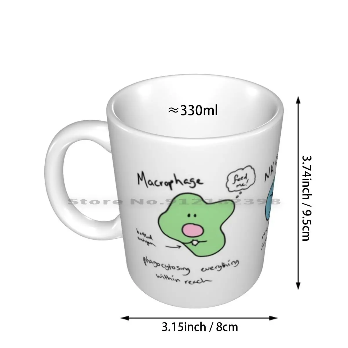 Macrophage , Nk Cell , & T Reg Ceramic Mugs Coffee Cups Milk Tea Mug Immune Cells Cartoons Immunology Cute Biology Science