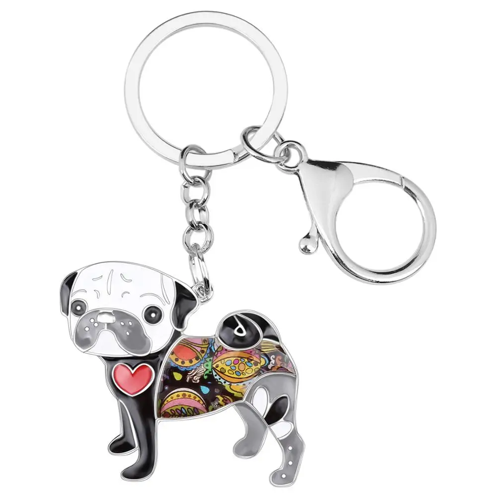 Bonsny Enamel Pug Dog Key Chains For Women bag Pendant Keychain Key Ring Car Accessories 2018 New Charms Fashion Jewelry Gifts