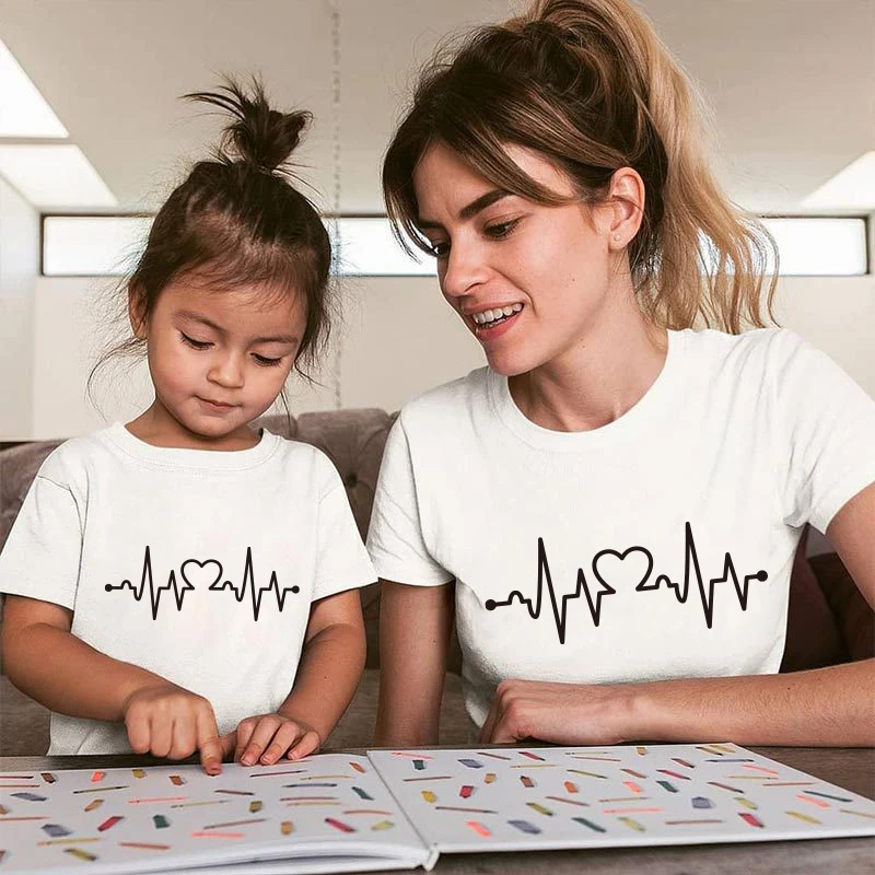 

Mother kids Heartbeat Love mommy and me clothes tshirt baby girl clothes matching family outfits look t shirts clothes