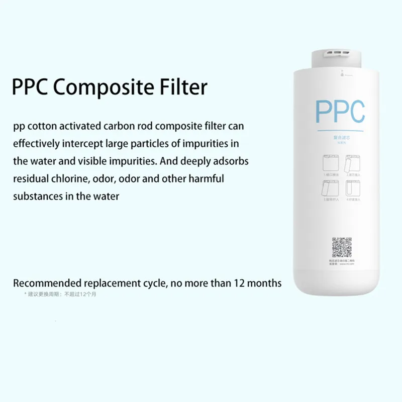 Xiaomi-filtro de purificador de agua Original, filtro compuesto PPC para C1, MRB23, MRB33, teléfono inteligente PP, algodón, carbón activado trasero