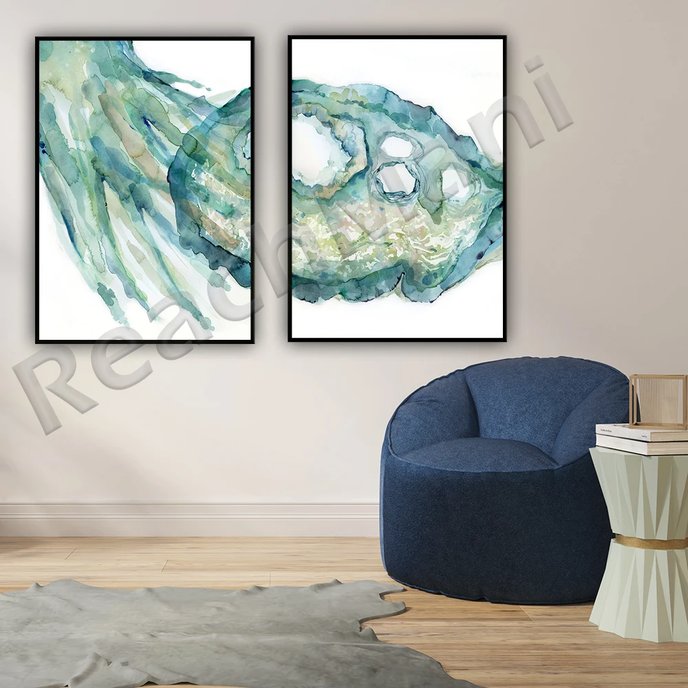 Ovary and Fimbriae Diptych Watercolor Art Set - OBGYN Fertility Abstract Anatomy Art - Female Anatomy Watercolor Painting