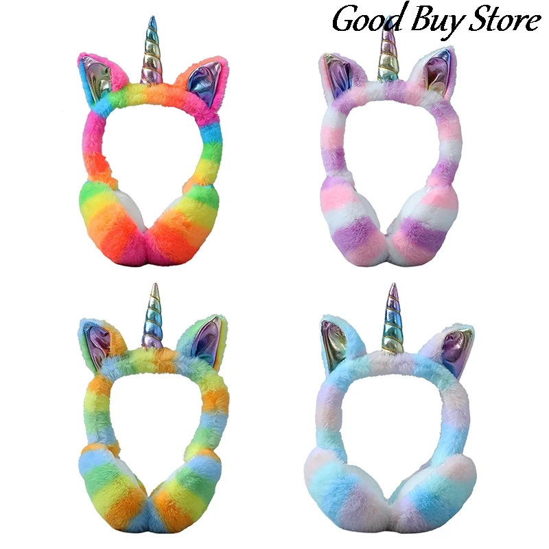 Colorful Plush Earmuffs Unicorn Autumn Winter Earlap Warm Headphone Soft Fur Ear Cover Adult Children Skiing Ears Warmer Earmuff