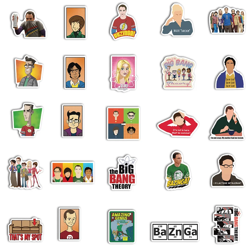 50PCS TV Show The Big Bang Theory Stickers Laptop Guitar Luggage Skateboard Bike Car Waterproof Graffiti Sticker Decal Toy