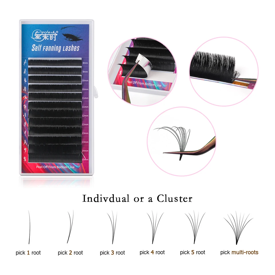 THINKSHOW Easy Fan Lashes Bloom Estensione delle ciglia Fioritura automatica Ventaglio veloce Ventagli fai da te Ciglia finte visone Strumento per il trucco