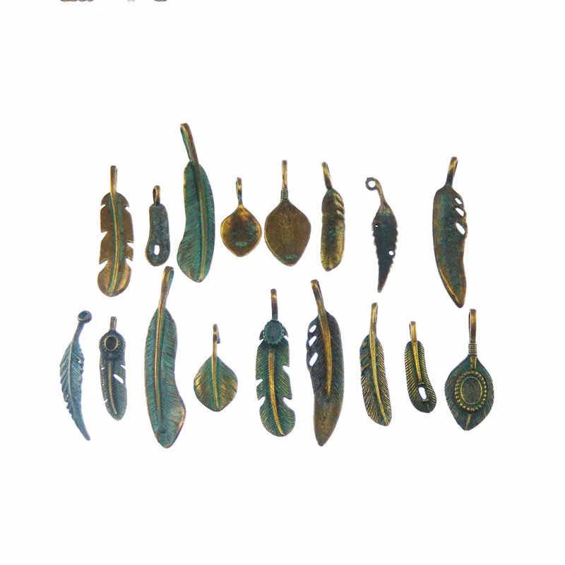 Julie Wang 14PCS Antique Bronze Leaf Charm Vintage Pendant Mixed Bracelet Jewelry Making Crafts DIY Accessory