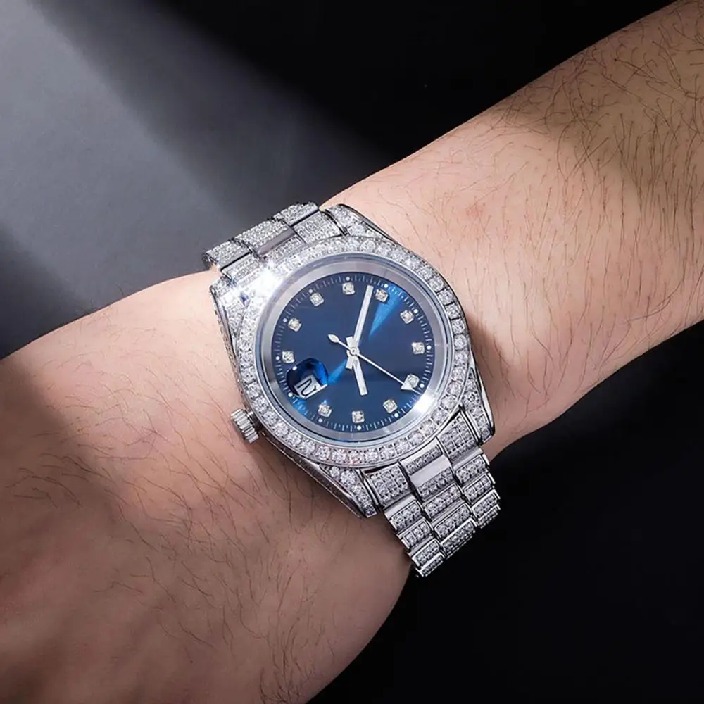 TOPGRILLZ Iced Presidential Mens Watch Luxury 18K White Gold stainless steel Watch with zirconia