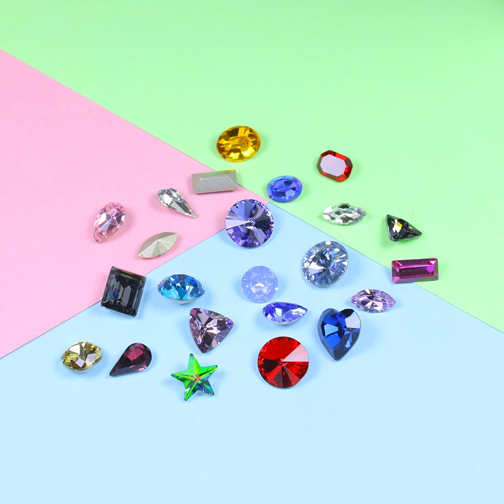 Random Mix Color Glass Crystal Rhinestone Strass Pointback Nail Art Decorations Crystal Nail Rhinestone Applique for Needlework