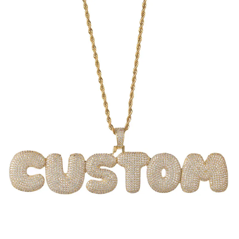 Custom Name Necklace Baguette Letters Pendant Gold Silver Color Charm AAAA Zirconia Men's Hip Hop Necklace with Number Letters