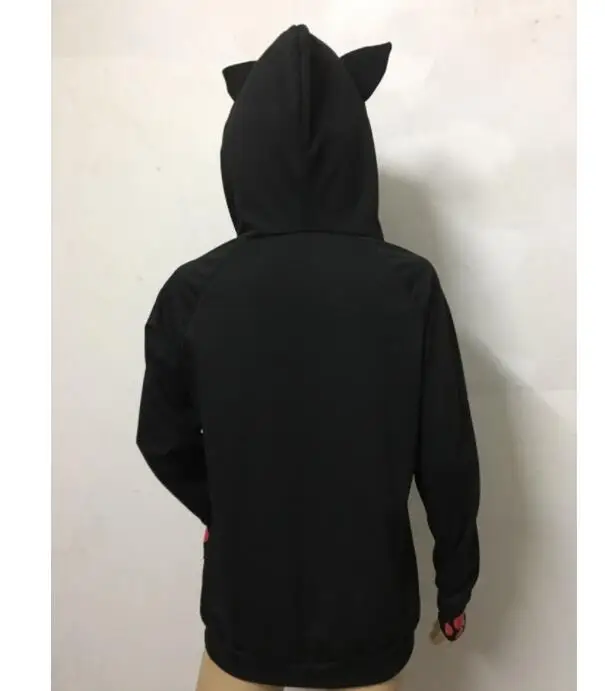 Women Sweatershirt Autumn Winter Cat Ears Zipper Hoodies Female Casual Hoodies Long Sleeve Black Hoody High Quality