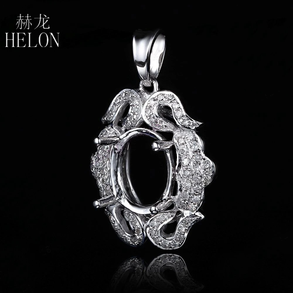 HELON 7x9mm Oval Solid 10k White Gold Genuine Natrual Diamonds Semi Mount Pendant Setting Women Fine Jewelry Diamond Pendant