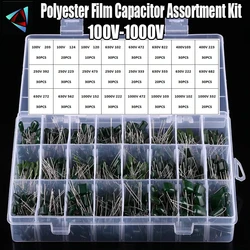 650PCS/lot 24Value 250V 400V 630V 1000V  10NF 22NF 2E104J 2E103J 2G103J 2J102J Polyester Film Capacitor Assorted Kit Capacitors