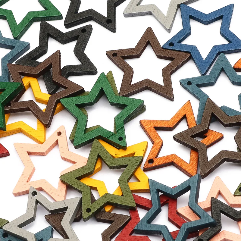 30pcs 24mm Wood Five-pointed Star Pendants Wooden Slice Charms For Jewelry Making Diy Earrings Necklace Bracelet Accessories