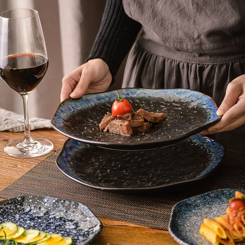 

Steak Western Food Plate Ceramic Household Western Food Plate Japanese Creative Fruit Plate Breakfast Check Heart Plate