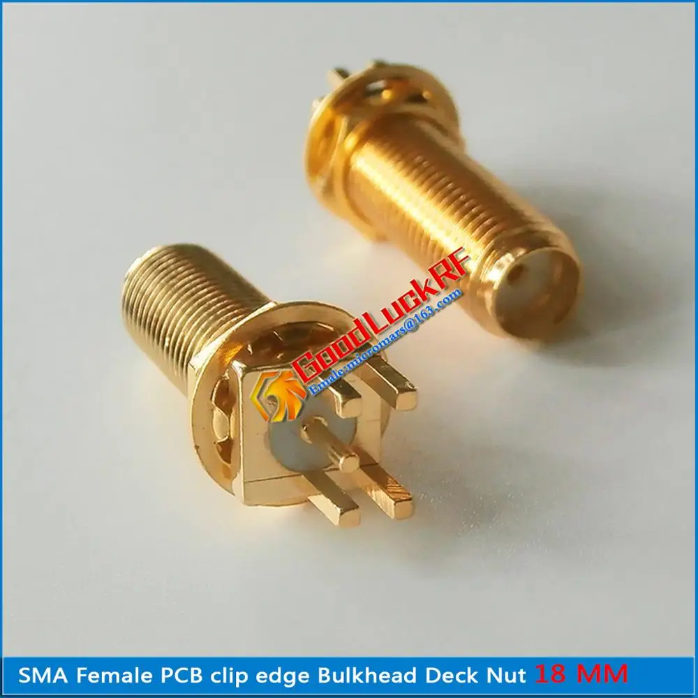 1X Pcs SMA Female Askew jack Center Solder PCB Washer Bulkhead Nut clip edge mount Lengthen 18mm Coaxial RF Connector Adapters