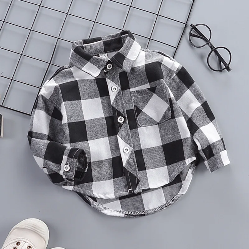 F Toddler Baby Shirt Thin Clothes Spring Clothing Infant Boy Plaid Cotton Tops 1 2 3 4 Years Kids Long Sleeves Shirt