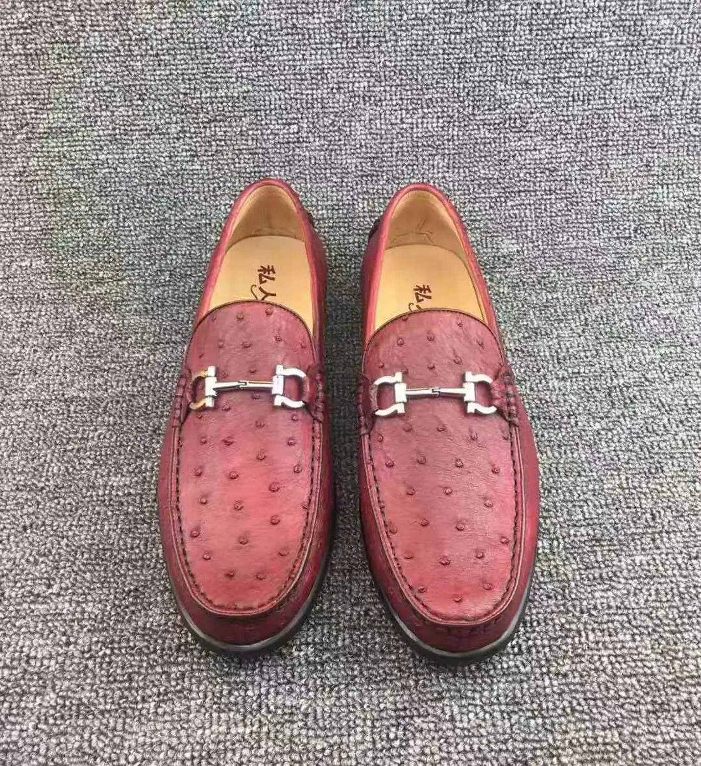 100% Genuine real Ostrich skin leather men fashion shoe with cow skin lining 2019 new style men shoes red white colors