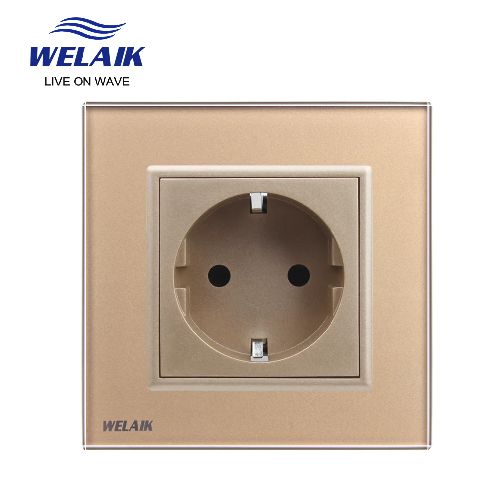 WELAIK EU 16A Crystal Glass Panel Wall Socket 80*80mm Gold Standard Power Socket Wall Power Socket  250V  A18EG