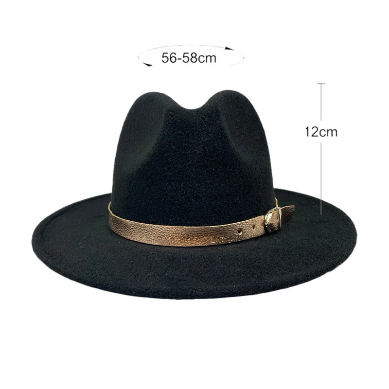 Simple Men Women Black Gold Belt Fedora Jazz Hat British style Trilby Party Formal Panama Cap Dress Hat Cowboy