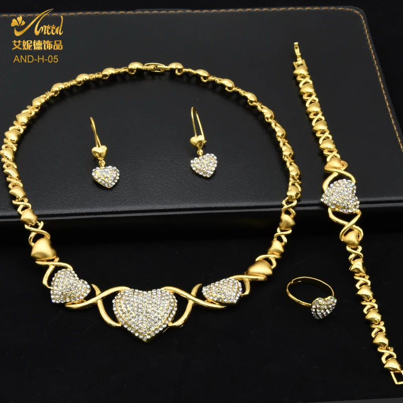 ANIID XOXO Women Gold Plated Jewelery Set Heart Necklace African Wedding Bangles Ethiopia Dubai Morocco Nigerian Luxury Bridal