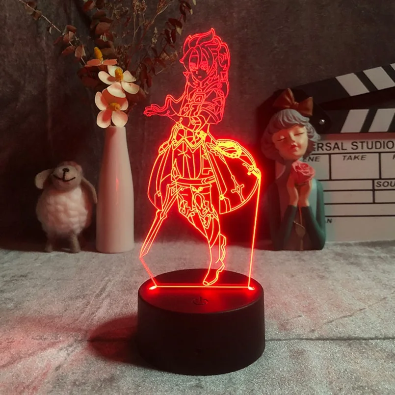 3D LED Light Anime Genshin wpływ Manga rysunek Albedo lampka nocna RGB miga fajny prezent ładny wystrój pokoju