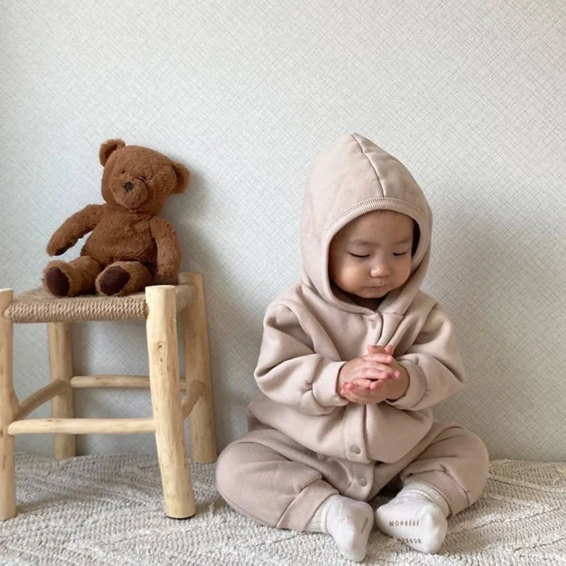 0-2 Years Old Spring Baby Romper 2022 Boys Cartoon Bear Hooded Pullover Romper Girls Baby Cardigan Button Romper