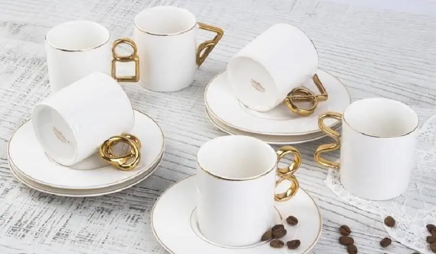 DOLBOVI Acar 6'lı Golden Handles Porcelain coffee cup Pad CAN-009140/12 mug кружка coffee cup cup