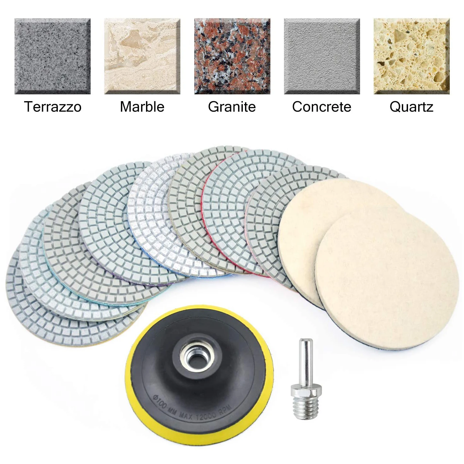 4 Inch Đánh Bóng Kim Cương Miếng Lót Với 5/8 ''-11 Backer Miếng Lót 12 Ướt/Khô Đá Hoa Cương Đá Ba Lan miếng Lót Kit 50-6000 Nhám Đánh Bóng Đĩa