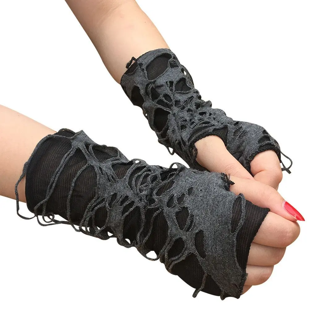 1Pair Black Punk Mittens Beggar Style Masquerade Party Long Gloves Gothic Fingerless Gloves Sunscreen Arm Sleeves For Cosplay