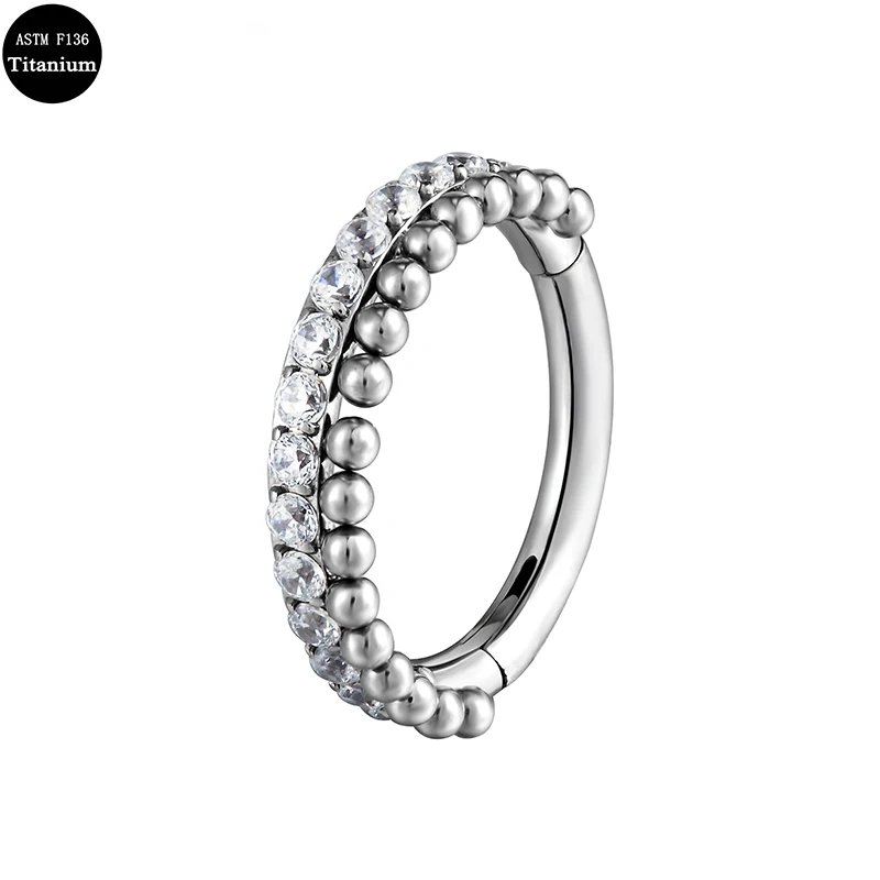 

F136 Titanium Zircon Piercing Hinged Nose Clicker Segment Nose Ring Stone Hoops Helix Cartilage Tragus Body Jewelry