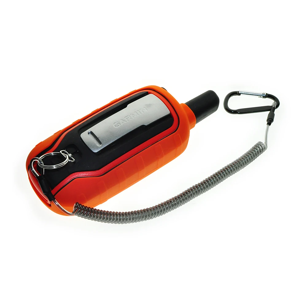 Silicone Protect Case + Safety Retractable Tether Steel Inside Stretch Coiled Lanyard for Handheld GPS Garmin Alpha 100 Alpha100