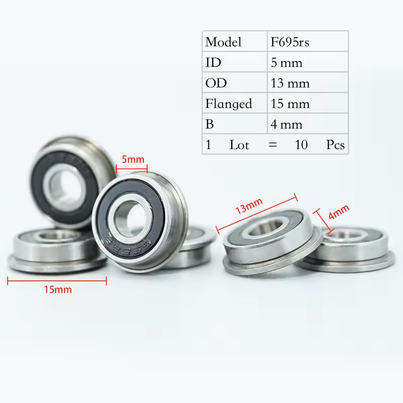 FUSHI F695 2RS Bearing 5*13*4 mm 10Pcs ABEC-7 Flanged Miniature F695 RS Ball Bearings F695RS For VORON Mobius 2/3 2/4 3D Printer - Image 2