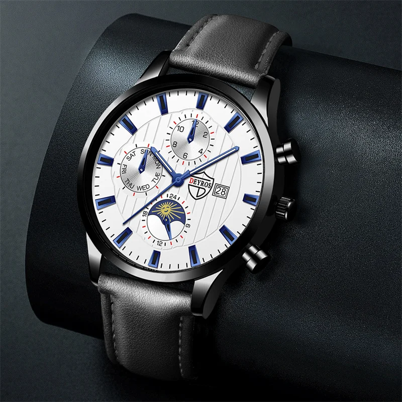 relogio Brand Men Wrist Watch Blue Leather Quartz Sports Casual Male Luminous Clock Fashion Men\'s  Luxury Watches часы мужские