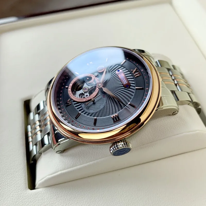 Switzerland LOBINNI Men's Automatic Mechanical Watch L18013 Luxury Brand Japan Import Waterproof Skeleton Moon Phase Clock