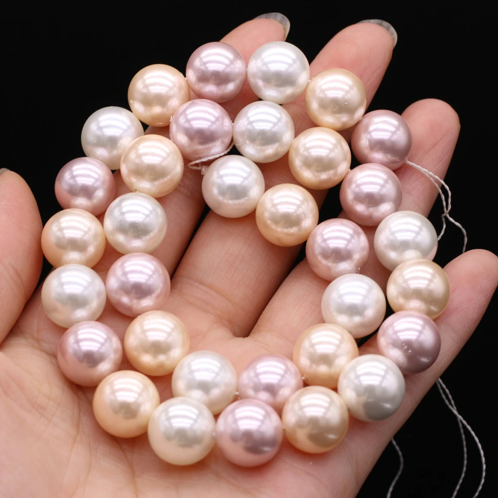 Shell Pearl Round White Pink And Purple Mixed Pearl Beads High Quality Punch for Jewelry Making DIY Women Necklace Bracelet