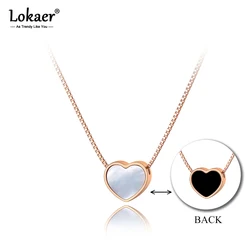 Lokaer White/Black Shell Heart Pendant Necklaces For Girls Titanium Stainless Steel Choker Necklace Jewelry N19136