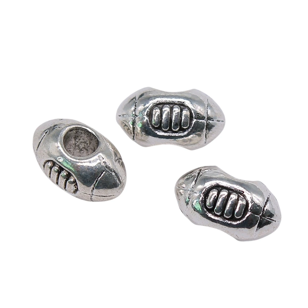 

60pcs 14x9x8mm Football European Big Hole Beads For Bracelet Making DIY Jewelry Making Antique Silver Color