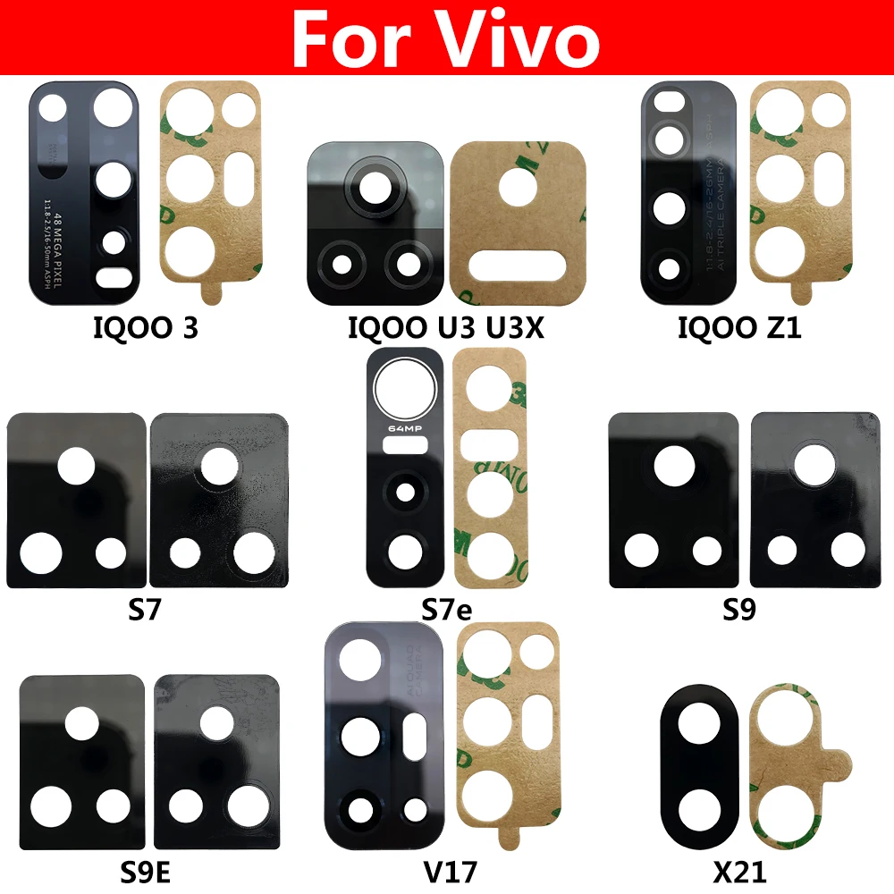 Lente de câmera de vidro traseiro para Vivo, traseiro, IQOO 3, U3, Z1, S7, S9e, V17, X21, X50 pro, Y9S, Y20, Y31, Y51, Y51S, Y73S, y93, Y16, Y02S, 5 PCes, novo