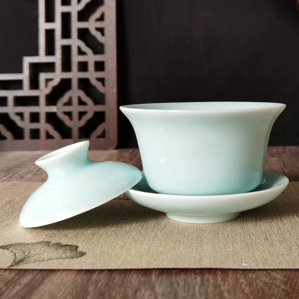 Gaiwan 5oz Kung Fu Teacup and Saucer Set Cracked Glazed Porcelain 150ml Chinese Cup for Tea Ceramic Mug Celadons Drinkware