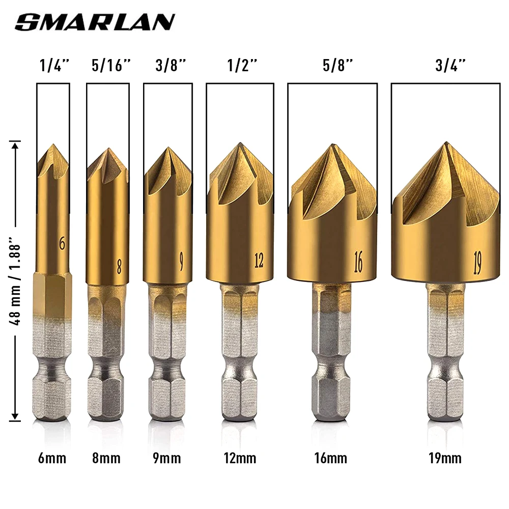 Imagem -02 - Hss Countersink Boring Broca Grupo Madeira Metal Quick Change Bit Tool Hex Chanfro Pcs mm mm mm 12 mm 16 mm 19 mm